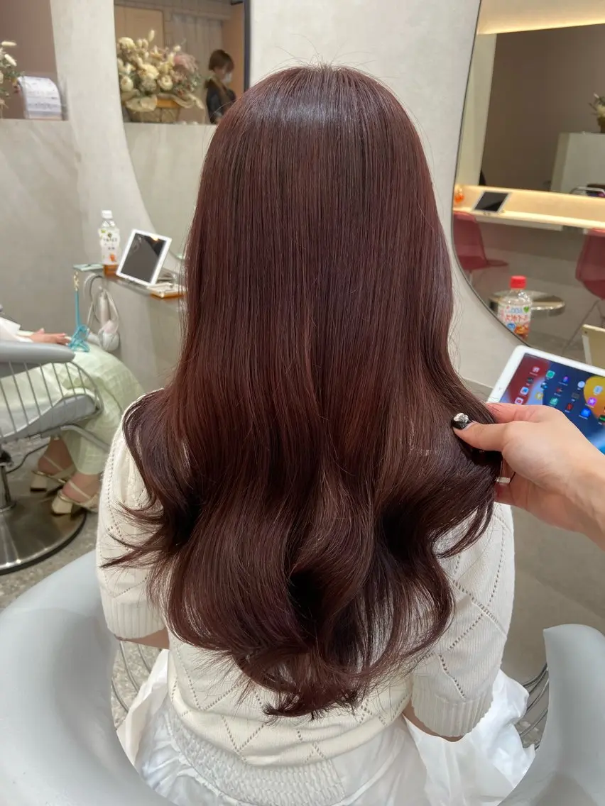 ロング カラー ブラウンカラー ピンクカラー ピンクブラウン 韓国風ヘア カット ヘアカラー トリートメント 新宿/韓国ヘア 中明度カラー/かやのヘアスタイル