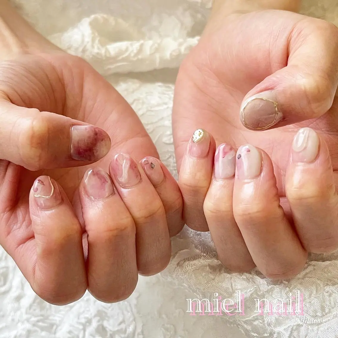 ネイル クリアネイル 大理石ネイル(マーブル) 持ち込み ニュアンスネイル ハンドネイル miel nailのネイルデザイン