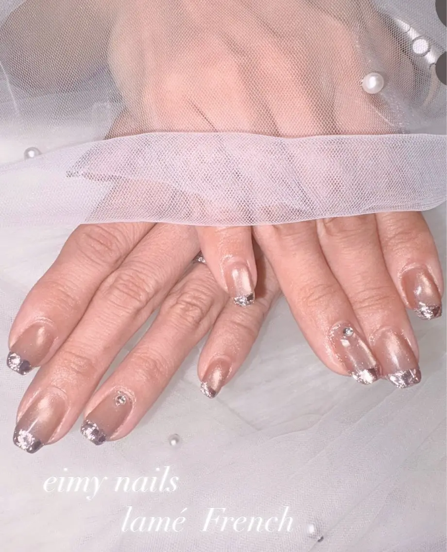 ネイル フレンチネイル ガラスフレンチ ラメ(グリッター) マグネットネイル シンプルネイル ハンドネイル eimy nails♡のネイルデザイン