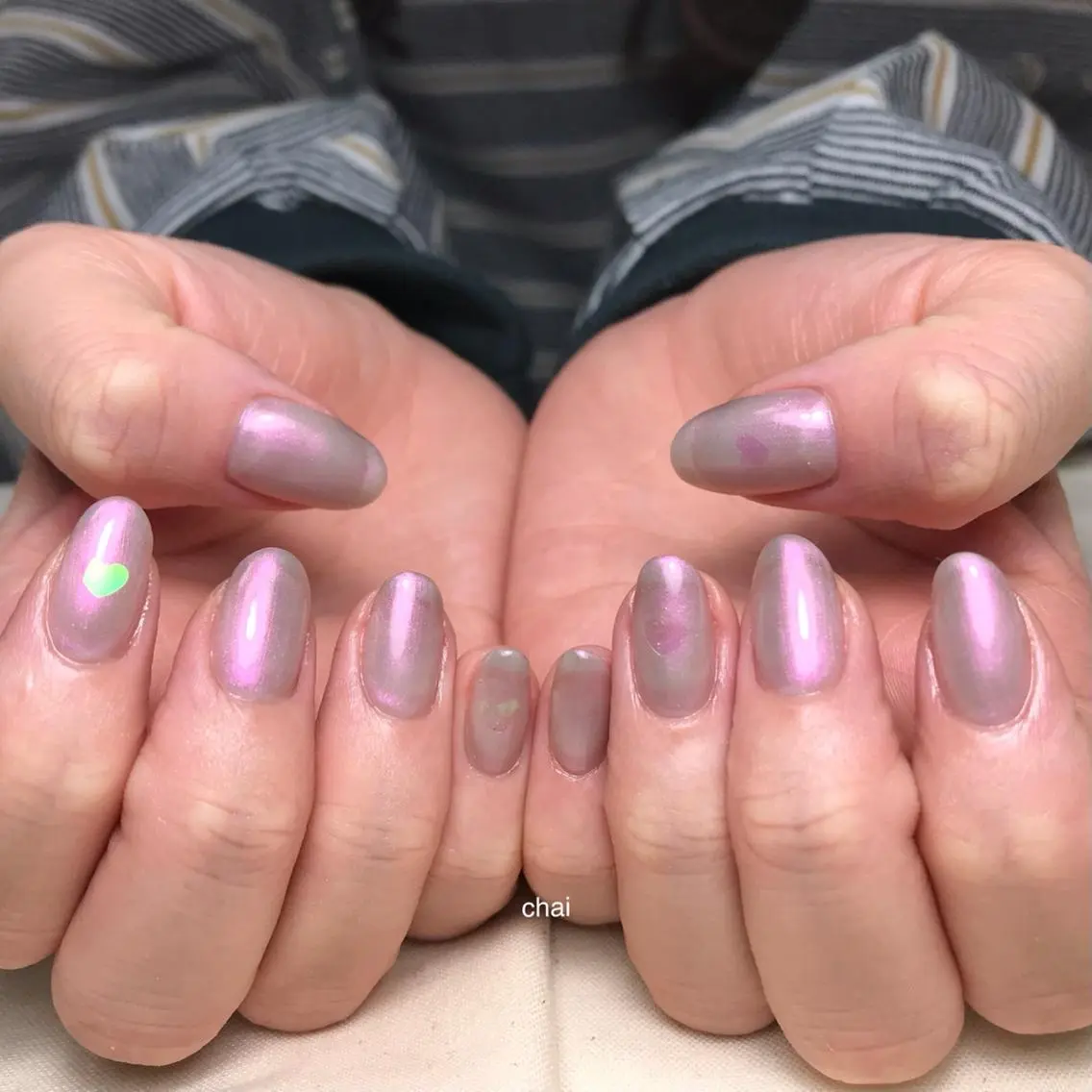 ネイル ハート ホログラムネイル ハンドネイル chai nail _ai📍鶴橋/桃谷のネイルデザイン