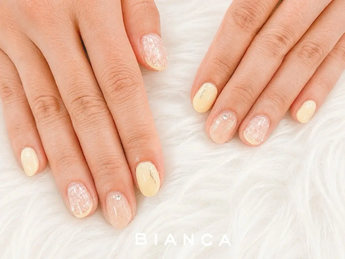 ネイル レース 黄色 ハンドネイル Bianca大宮店 上野のネイルデザイン