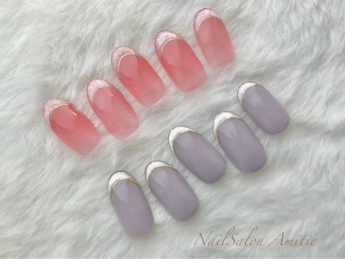 ネイル フレンチネイル キラキラネイル マグネットネイル マグネットフレンチ NailSalon Amitieのネイルデザイン