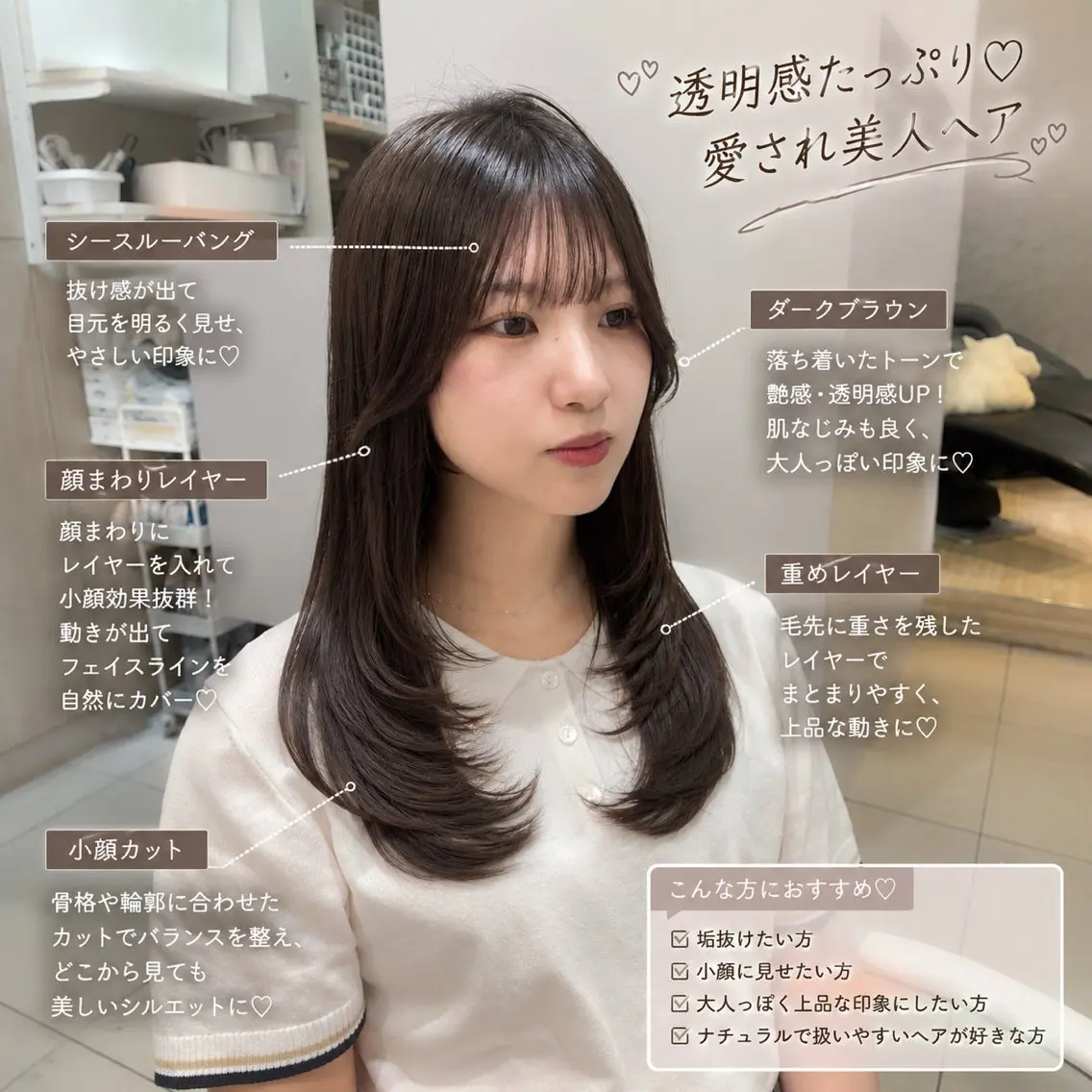 セミロング カラー カット ヘアカラー トリートメント 顔まわり× レイヤー/MIUのヘアスタイル