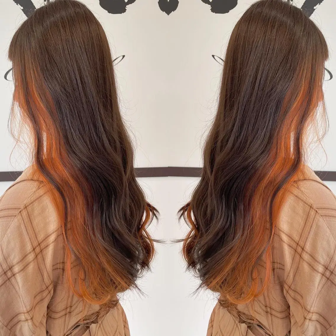 ロング カラー アッシュ ベージュカラー インナーカラー オレンジ オレンジベージュ ヘアカラー トリートメント 河合秀明/ショート /ボブ/レイヤーのヘアスタイル