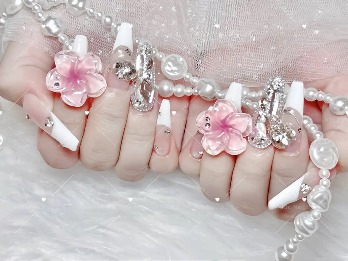ネイル べっ甲ネイル ブルー 長さ出し フレンチネイル ジェルネイル ハンドネイル Rin Nail 新大久保店のネイルデザイン