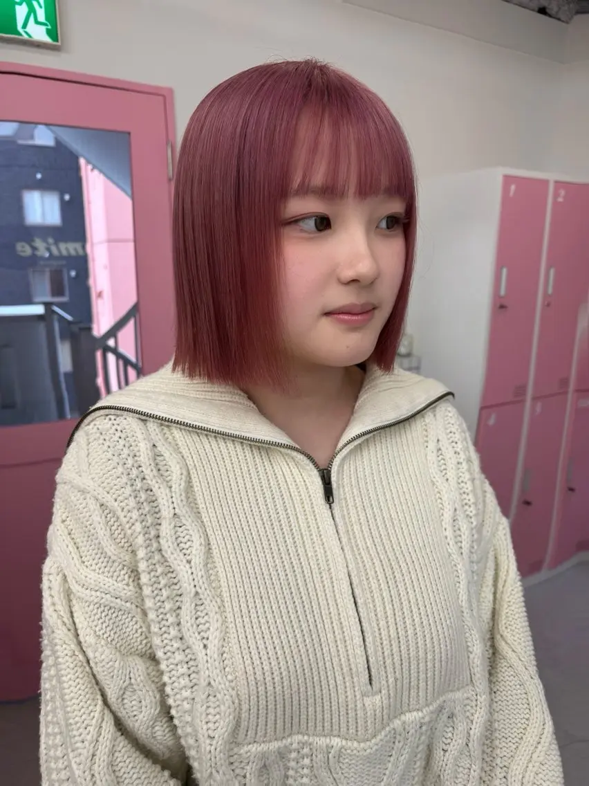 ミディアム ボブ ヘアカラー トリートメント 暖色カラー/ピンク カラー/saraのヘアスタイル