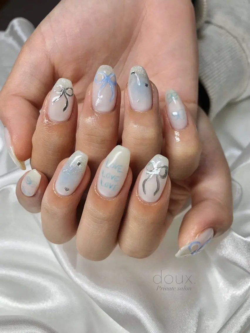 ネイル チークネイル フレンチネイル 韓国ネイル マグネットネイル ぷっくりネイル doux. nailのネイルデザイン
