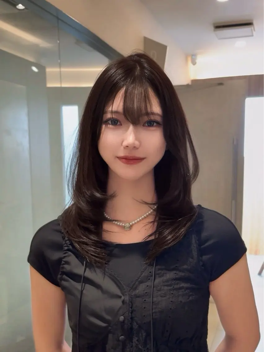 ミディアム カラー ブリーチ ブラウンカラー チョコレートブラウン ダブルカラー ブリーチなしカラー ヘアカラー 🩵福岡ブリーチなし レイヤー/紫音🩵のヘアスタイル