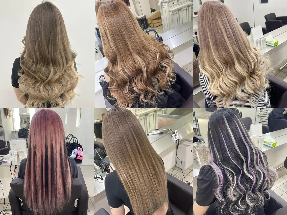カラー ロング ヘアアレンジ シールエクステ 黒髪 ブリーチ デザインカラー ダブルカラー MISAKIエクステ ブリーチ\5900のヘアスタイル