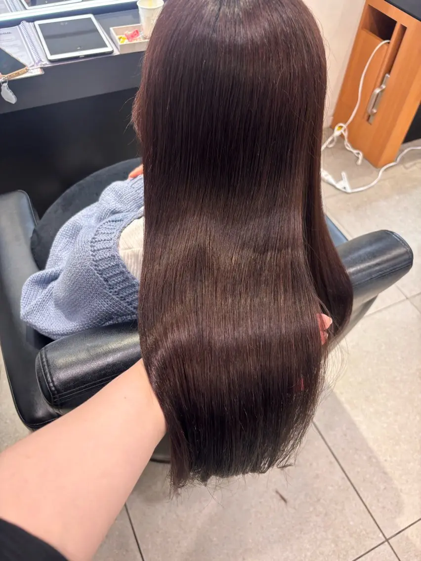 ロング カラー 透明感カラー レッドカラー 髪質改善 似合わせカット カット ヘアカラー トリートメント RABU /髪質改善 伏見/ヘアケアサロンのヘアスタイル