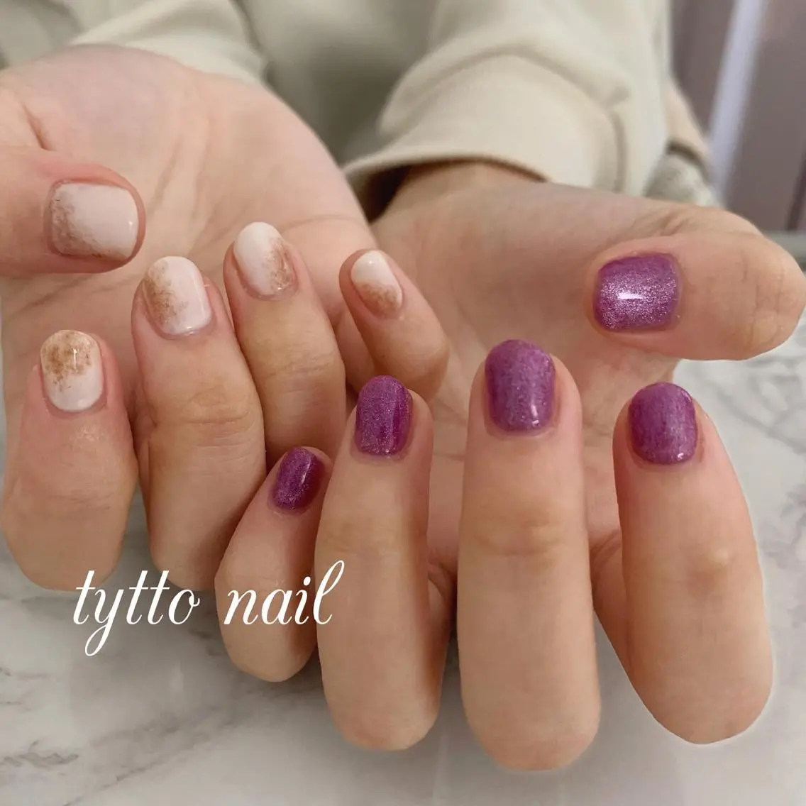 ネイル マグネットネイル ニュアンスネイル パープル 冬ネイル tytto nail ❤︎‪‪eri‪‪のネイルデザイン