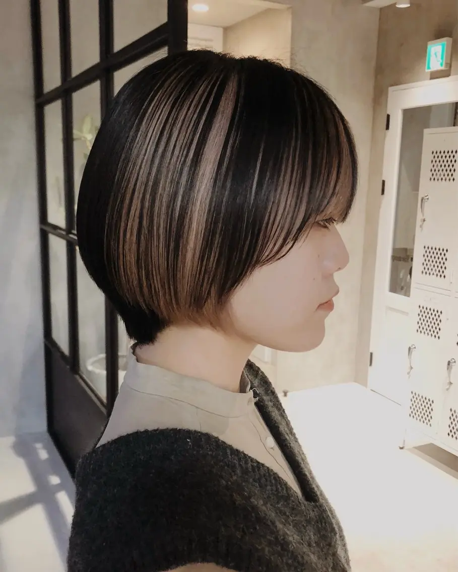 ミディアム カラー パーマ ヘアアレンジ ショートボブ 丸みショート ボブ くびれヘア ショートヘア原宿 fifth コシのヘアスタイル