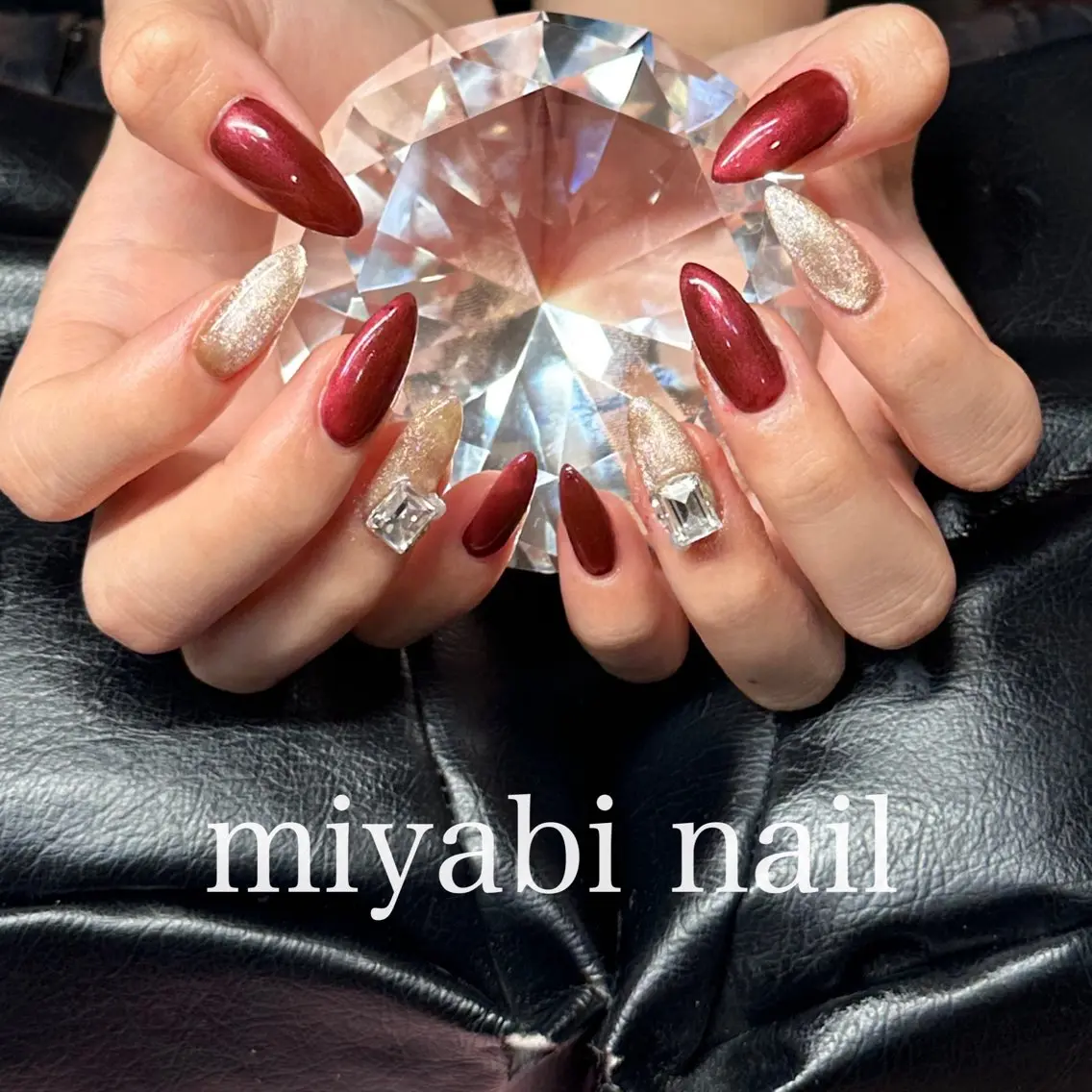 ネイル ボルドー ジェルネイル キラキラネイル ロングネイル マグネットネイル ハンドネイル miyabi nail 桂川駅近くのネイルデザイン