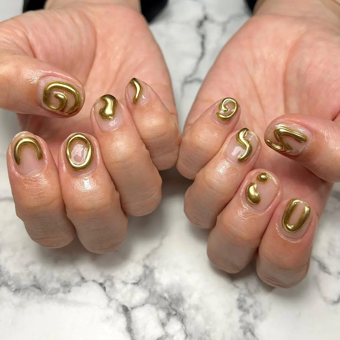 ネイル アートネイル クリアネイル ジェルネイル ゴールド 韓国ネイル ハンドネイル NAIL NOWのネイルデザイン