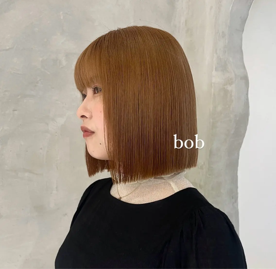 ミディアム カラー カット ヘアカラー トリートメント 切りっぱなしボブ/ 艶カラー/綾莉のヘアスタイル