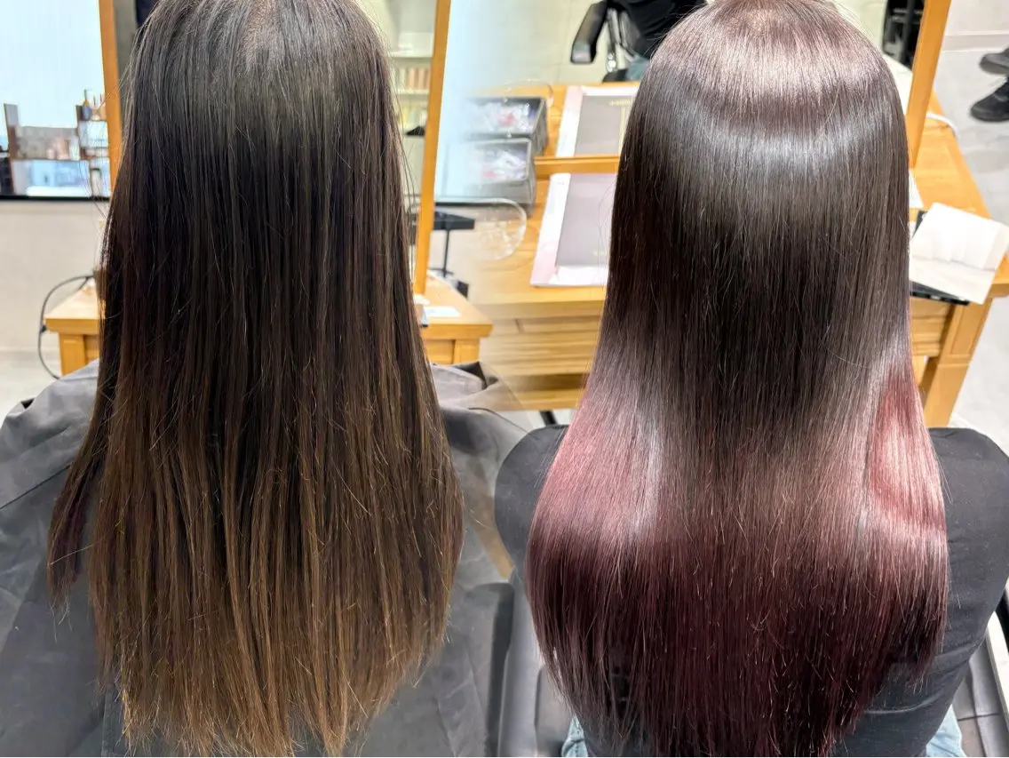 セミロング 髪質改善 縮毛矯正 トリートメント 酸熱トリートメント ヘアカラー カラーモデル募集 🤍momoha🤍のヘアスタイル