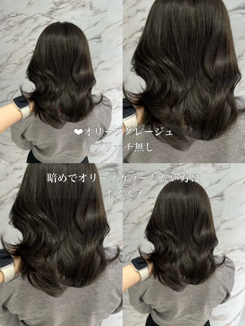 ミディアム カラー 透明感カラー グレージュ オリーブカラー 𝑹𝒊𝒉𝒐🎀 名駅/大人韓国ヘアのヘアスタイル