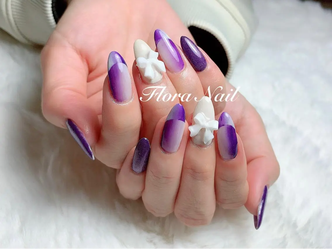 ネイル アートネイル フレンチネイル マグネットネイル オンブレフレンチ 冬ネイル Flora Nail 【フローラ ネイル】のネイルデザイン