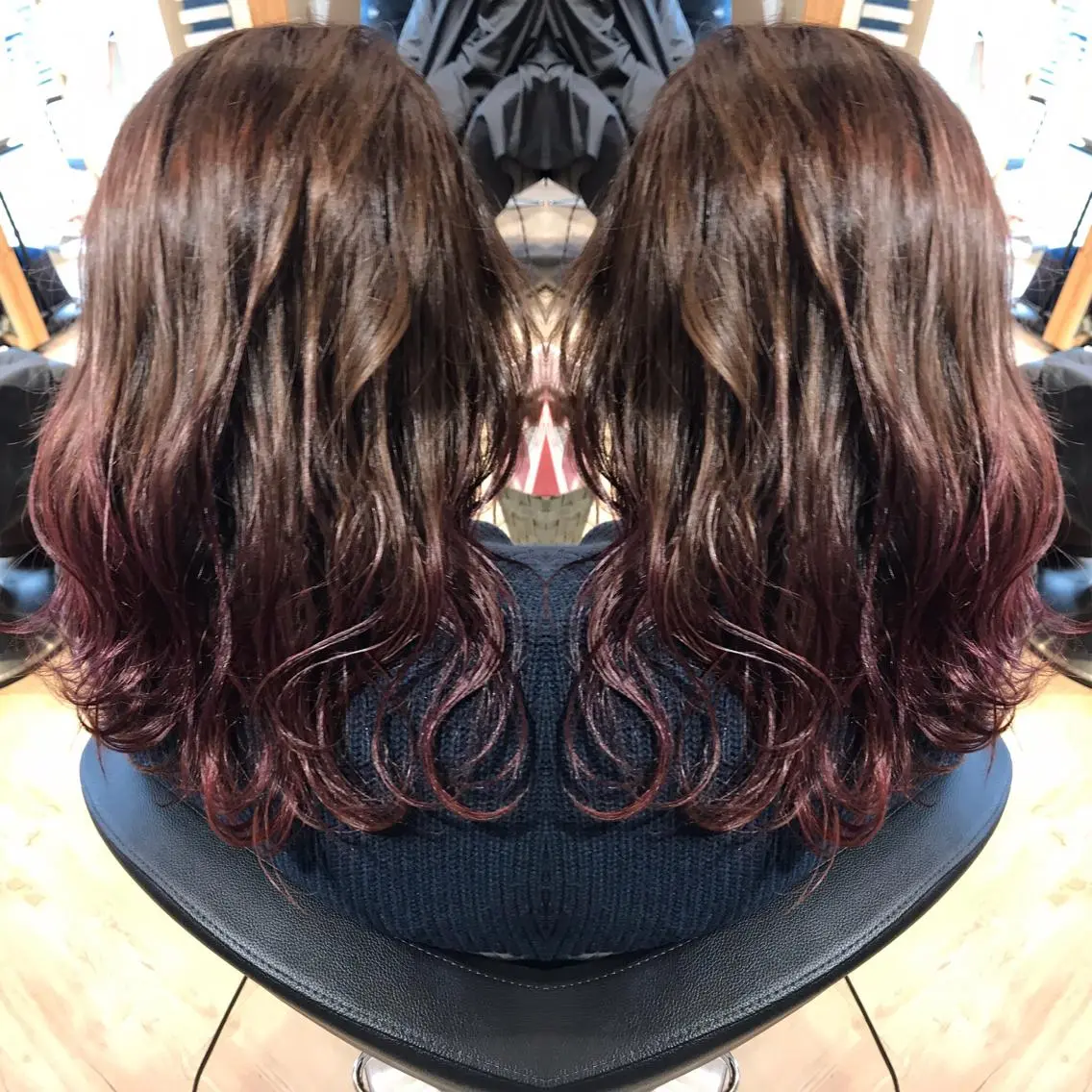 セミロング カラー ブリーチ グラデーションカラー ブリーチなしカラー レッドカラー ヘアカラー 大久保 隆蔵のヘアスタイル