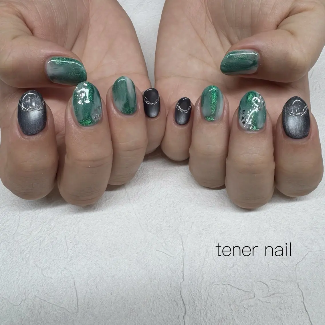 ネイル グリーン ハンドネイル テネルネイル tener nailのネイルデザイン