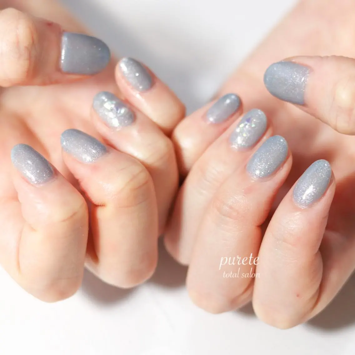 ネイル ブルー ラメ(グリッター) ハンドネイル nailsalon Puretéのネイルデザイン