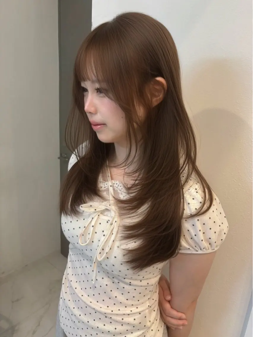セミロング 顔まわりレイヤー レイヤーカット 小顔カット カット ヘアカラー ゆうな/レイヤー‎ 🎀艶カラー/‎京都のヘアスタイル