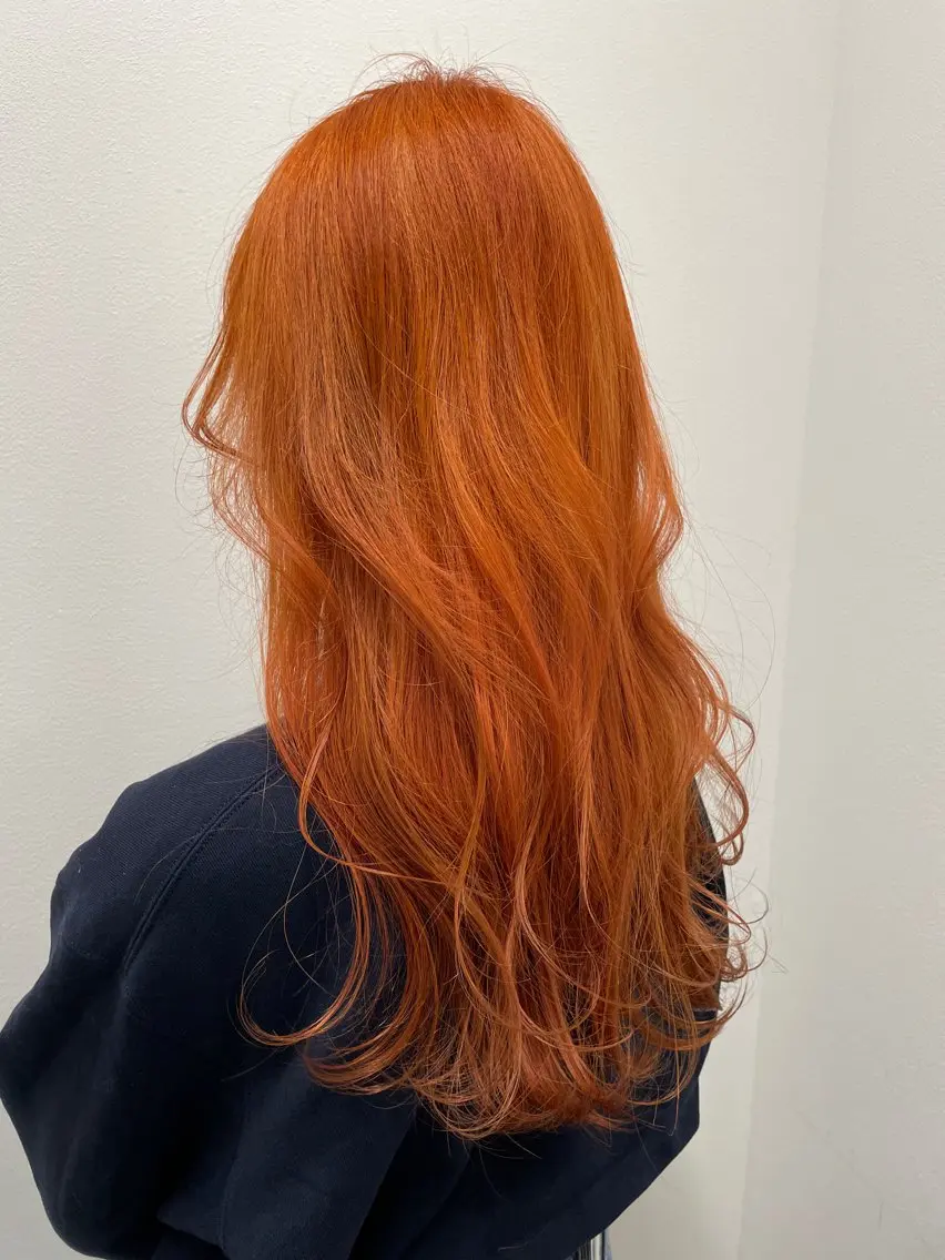 ロング カラー ダブルカラー オレンジ カット ヘアカラー トリートメント 末石 智のヘアスタイル