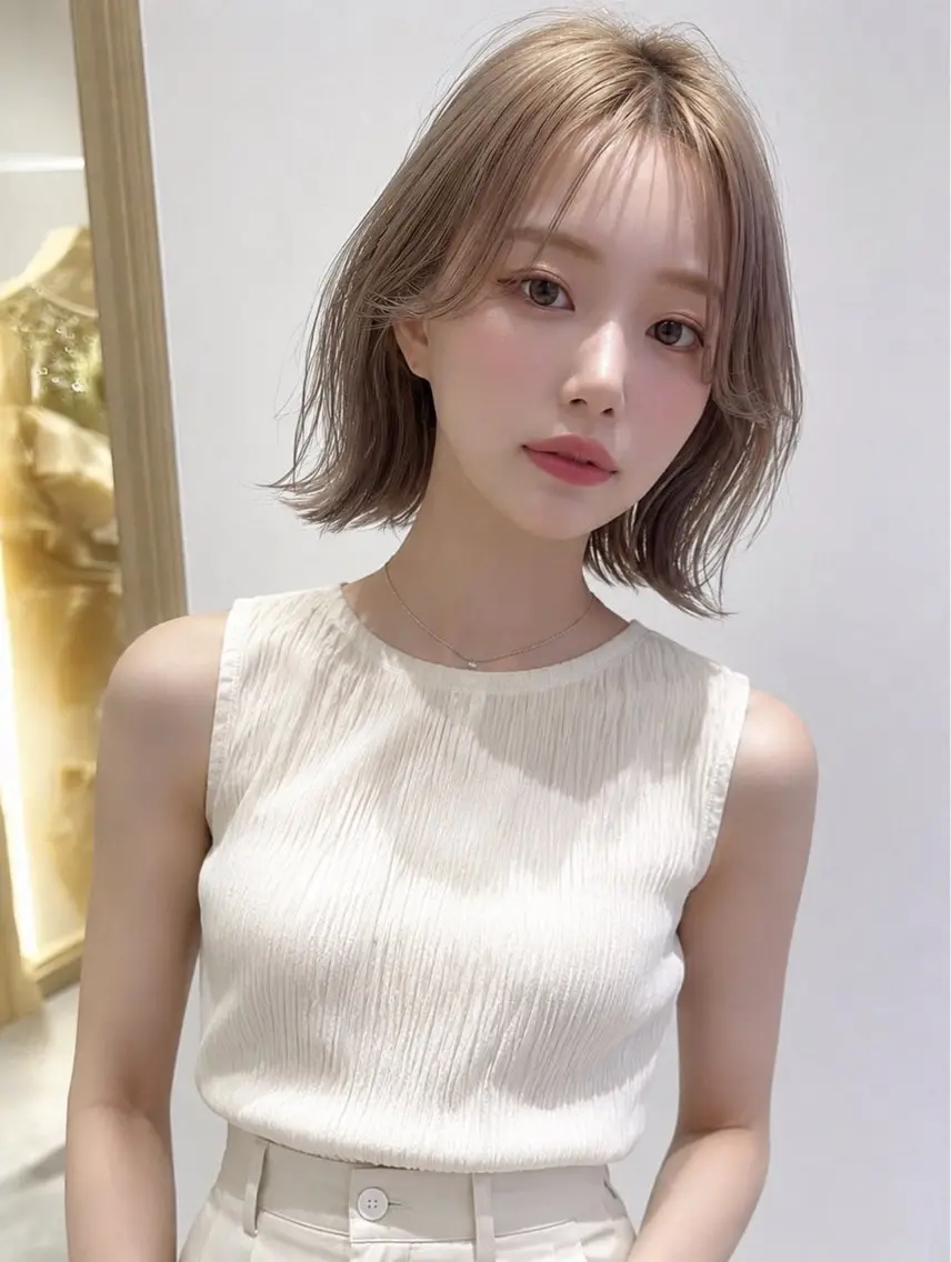 ミディアム ボブ 髪質改善 韓国風ヘア レイヤーカット 縮毛矯正 カット ヘアカラー トリートメント 髪質改善/レイヤー/ 佐藤 舞🌷🫧のヘアスタイル