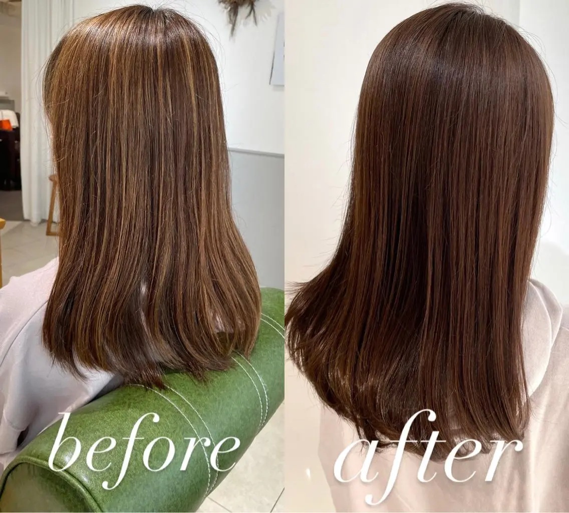 セミロング カラー ベージュカラー ハイライトカラー ハイライト ヘアカラー トリートメント 過去一の柔髪ヘア 🌿einshairのヘアスタイル