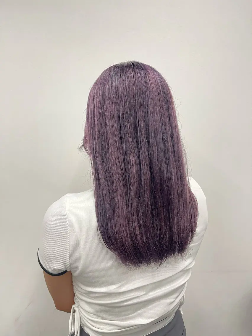 ロング カラー 黒髪 ブリーチ ブルーカラー ブルーブラック ブルーラベンダー 色落ち綺麗🩰ハイ トーン🎀RINKAのヘアスタイル