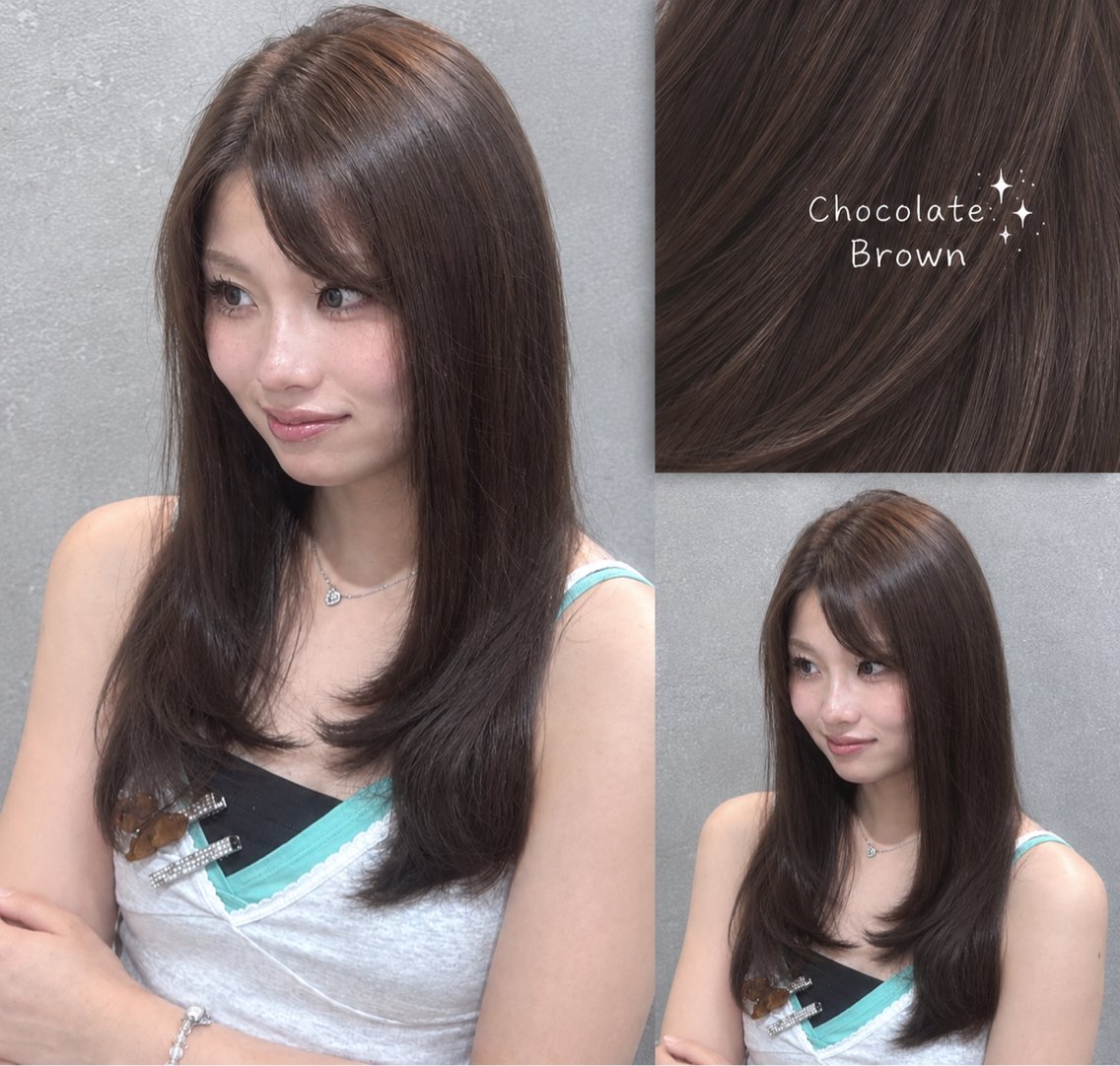 ロング カラー ブラウンカラー チョコレートブラウン レイヤーカット Hiyori /艶カラーのヘアスタイル