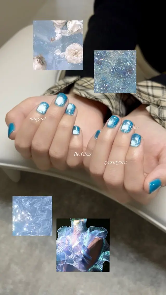 ネイル フラッシュネイル フラッシュマグ 水色 マグネットネイル ハンドネイル 佐々木 南々美のネイルデザイン