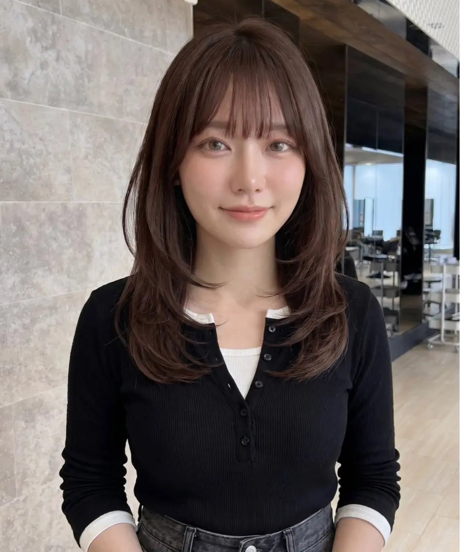 ミディアム カラー ミディアムレイヤー レイヤーカット 小顔カット 早野太陽 ミディアムカットのヘアスタイル