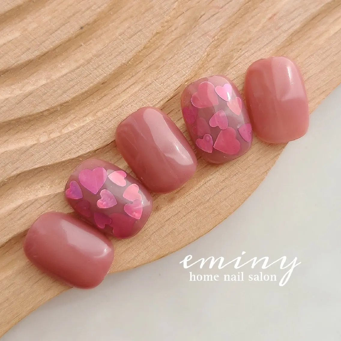 ネイル ハート ピンク バレンタイン ハンドネイル nail salon eminyのネイルデザイン