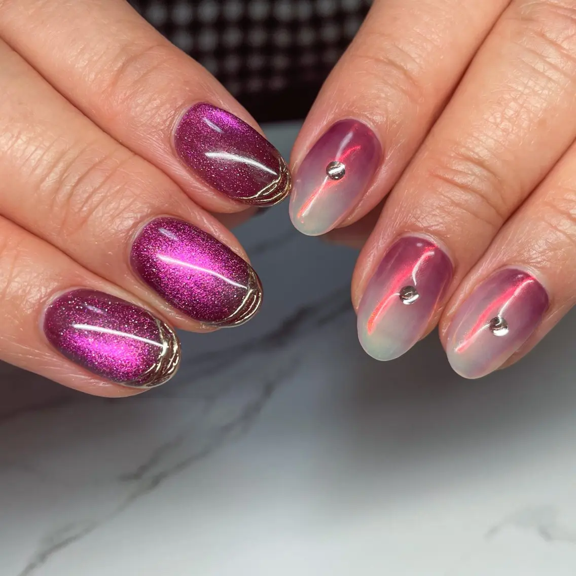 ネイル アートネイル ロングネイル マグネットネイル ミラーネイル 持ち込み ハンドネイル Nail Salon AMICALのネイルデザイン