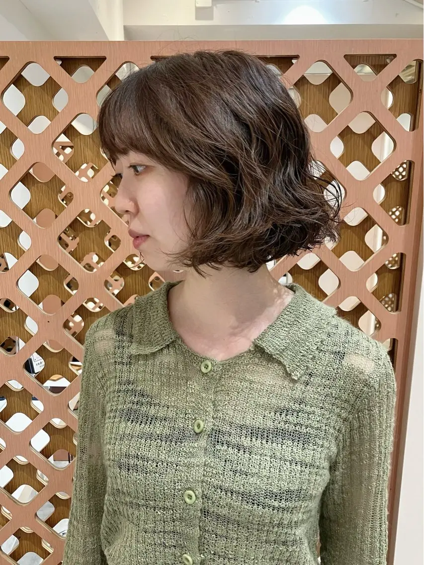 ミディアム パーマ ミディアムパーマ ボブ カット パーマ 川間 将彦のヘアスタイル