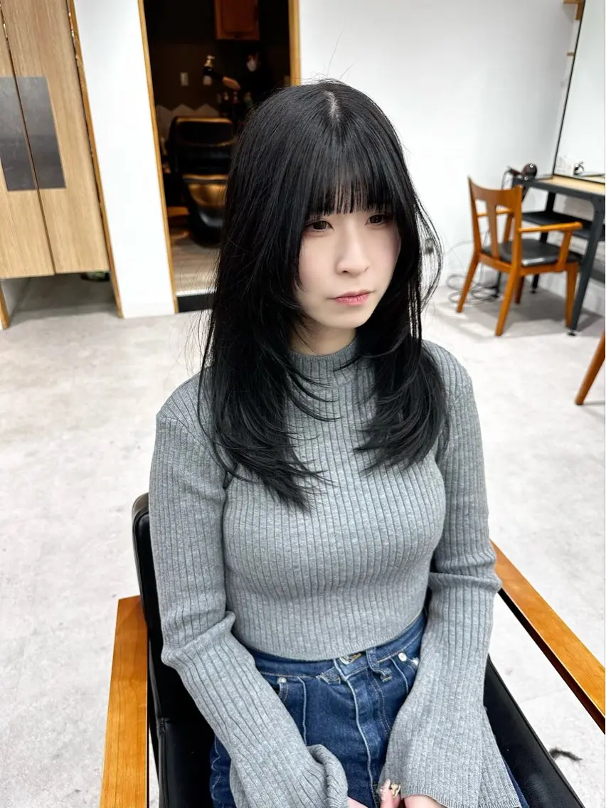 セミロング カラー パーマ ヘアアレンジ メンズ キッズ レイヤーカット/ 巻ける縮毛矯正のヘアスタイル