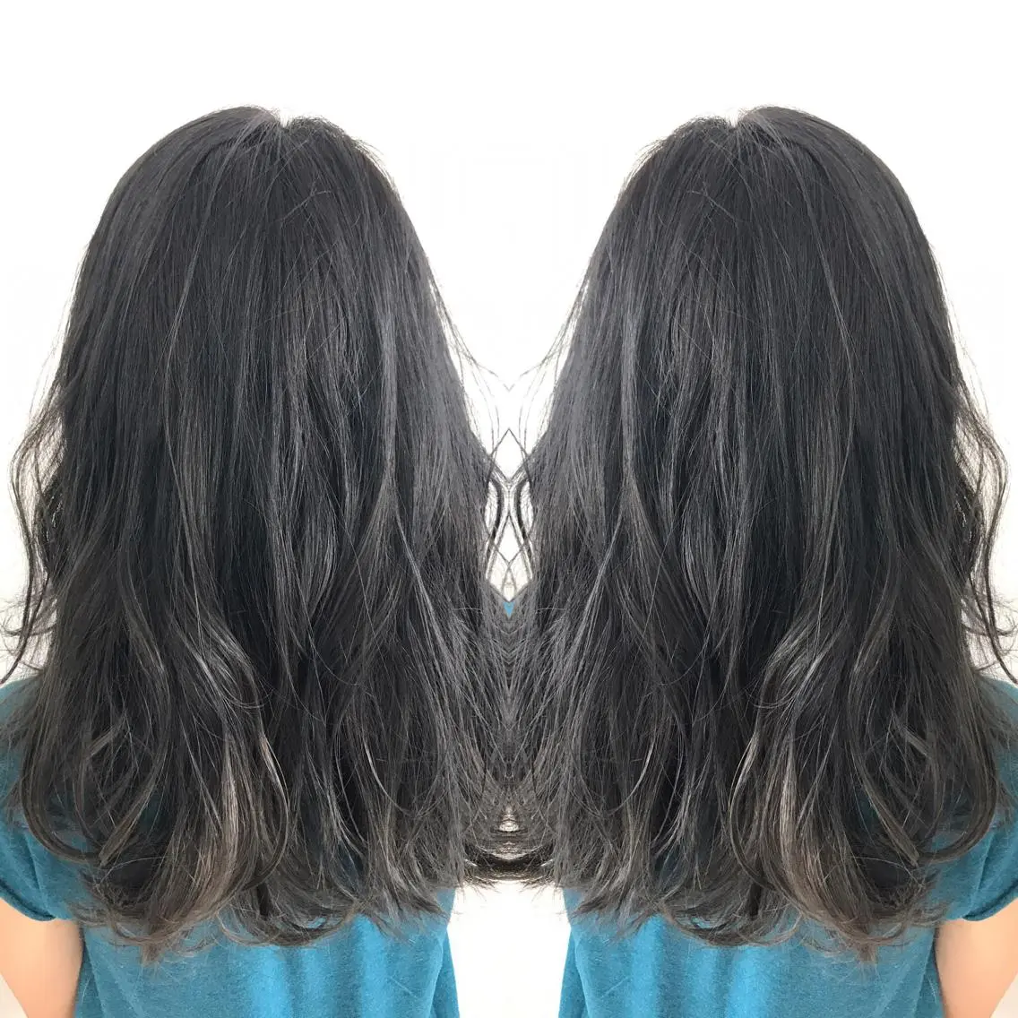 セミロング カラー 透明感カラー ダークグレー グラデーションカラー Oopsレイヤー 加藤澄都のヘアスタイル