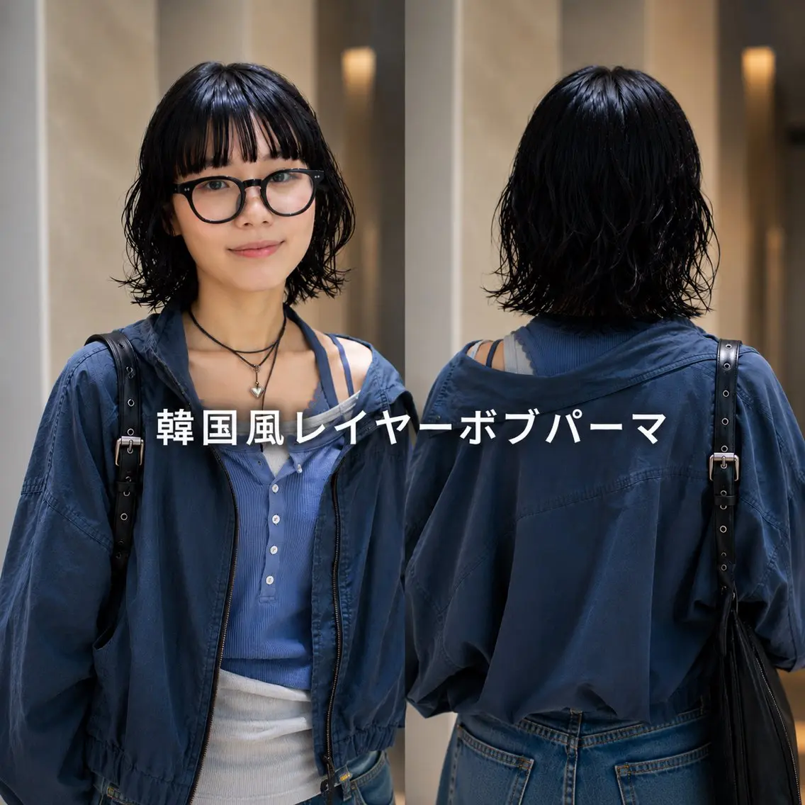 ミディアム パーマ ボブレイヤー ミディアムパーマ ボブ 韓国風ヘア レイヤーカット 杉田 海渡のヘアスタイル
