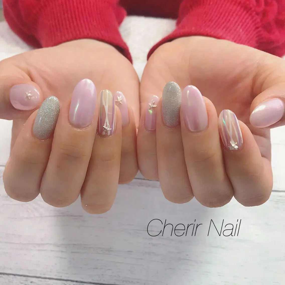 ネイル アートネイル オーロラネイル キラキラネイル ラメ(グリッター) ロングネイル ハンドネイル Cherirnail kaoriのネイルデザイン