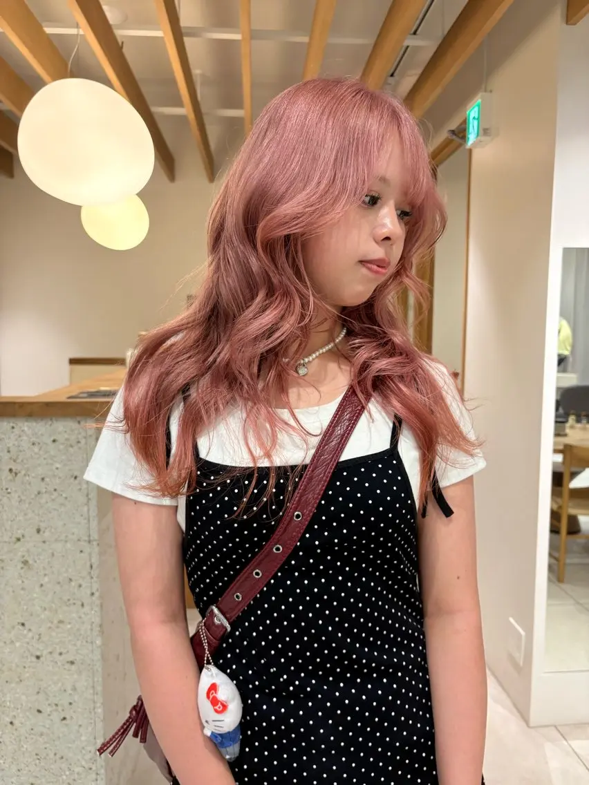 ロング カラー ピンクカラー 似合わせカットカラー りおなのヘアスタイル