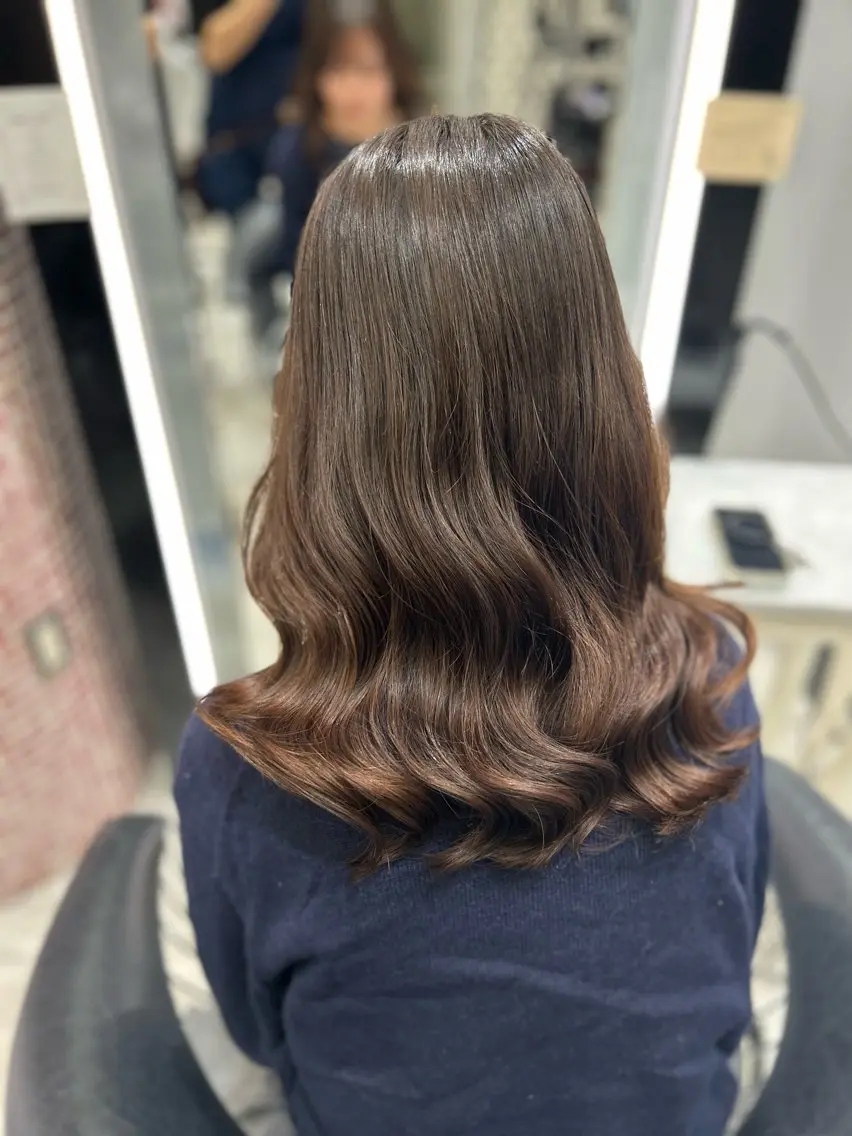 ミディアム パーマ カット パーマ 韓国っぽ水光肌カラー マンツーマン🫧なおのヘアスタイル