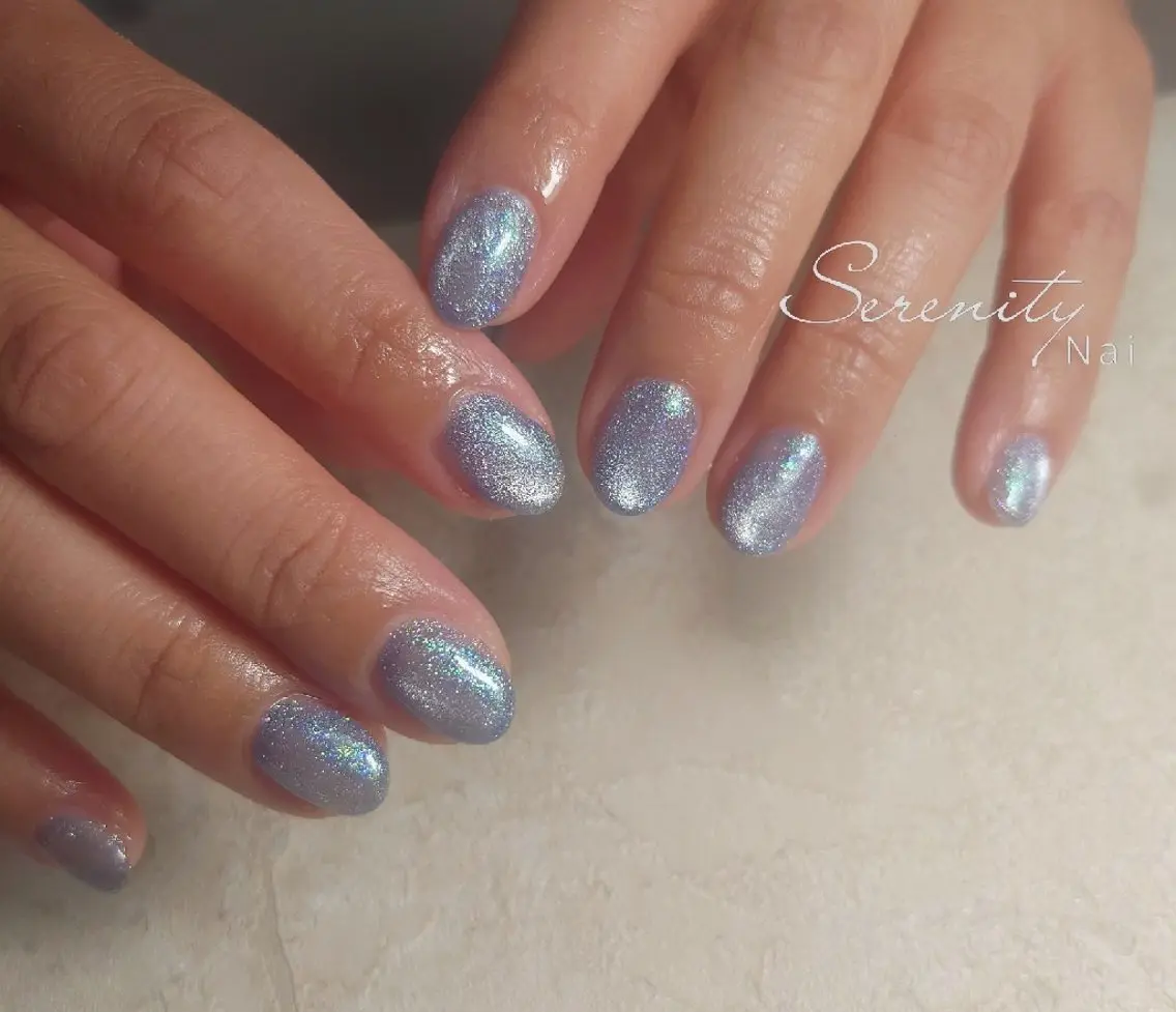 ネイル ブルー グリーン マグネットネイル マグネットワンカラー ワンカラーネイル nail  serenityのネイルデザイン