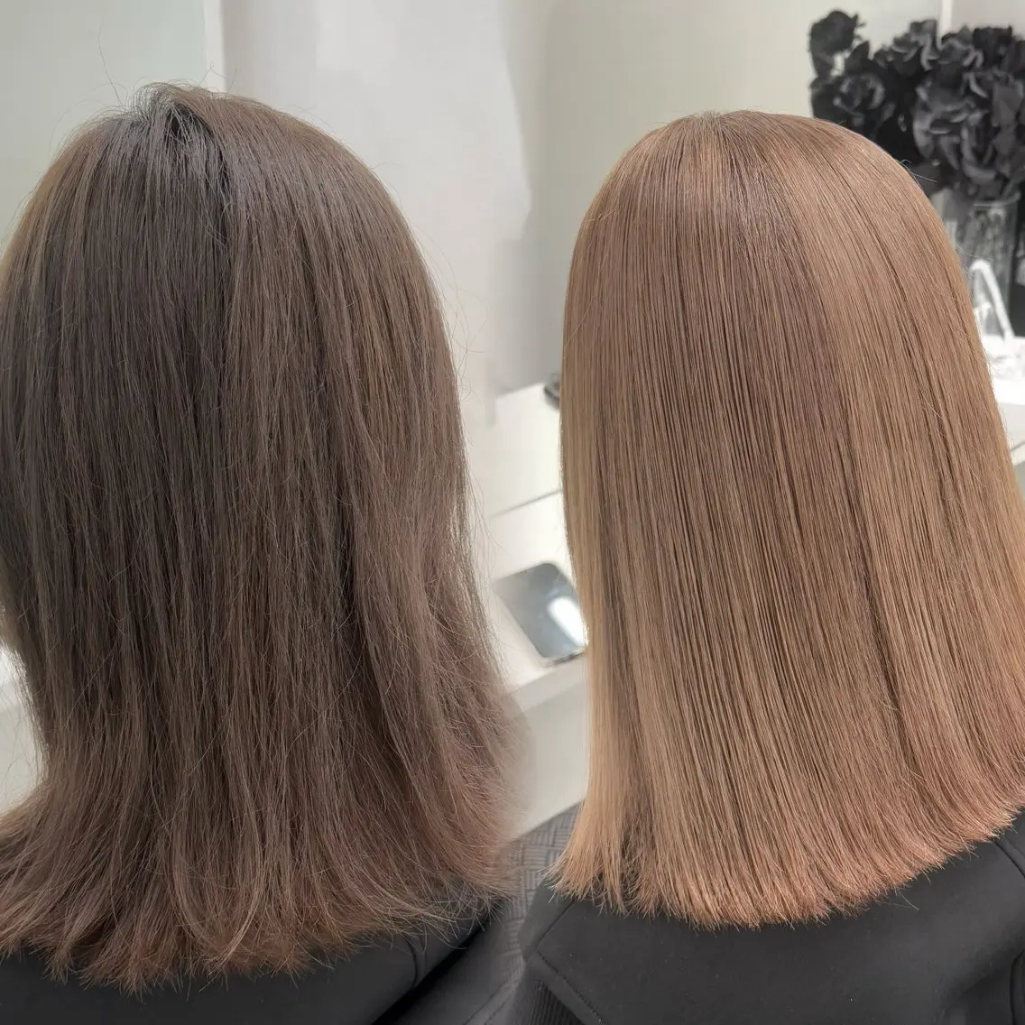 セミロング カラー ベージュカラー ブリーチ ブロンド デザインカラー グレージュ ヘアカラー トリートメント 天神/ケアブリーチ/ 髪質改善/上質艶髪のヘアスタイル