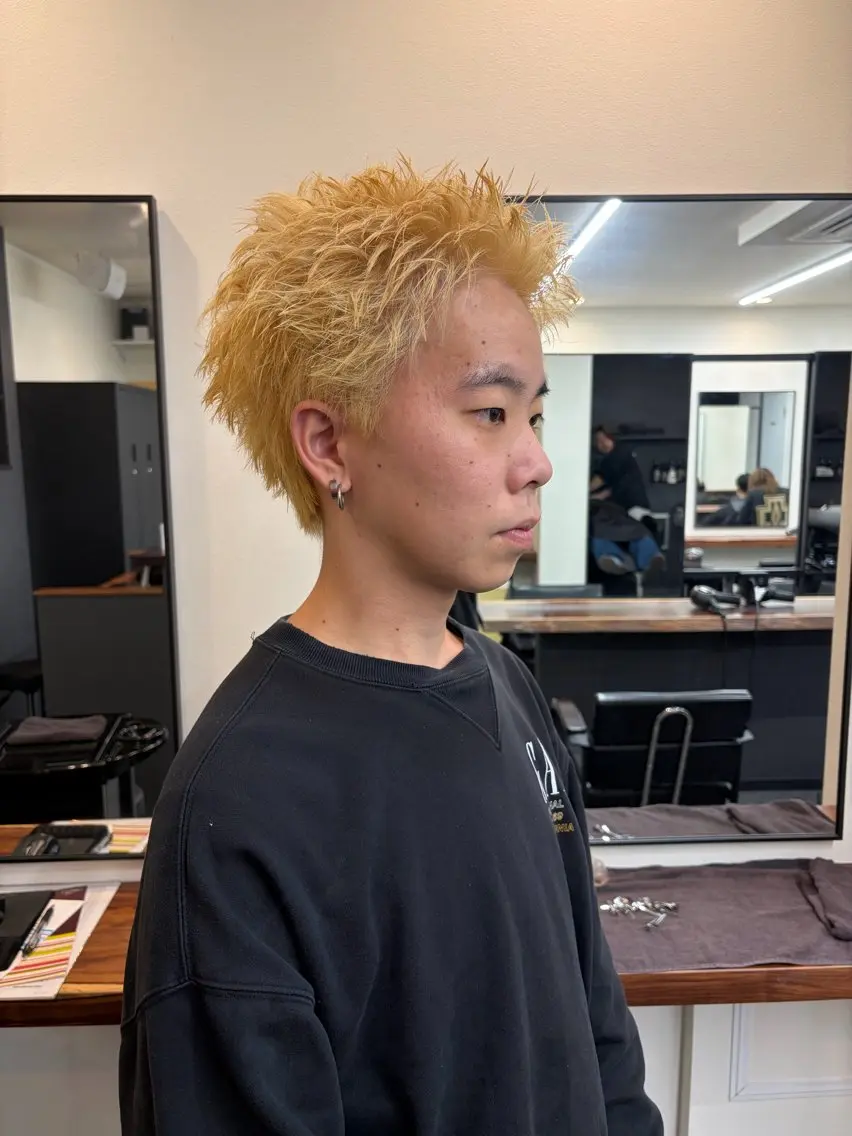 カラー メンズ カット ヘアカラー トリートメント スパイキーパーマ 柏NO1 藤本葉のヘアスタイル