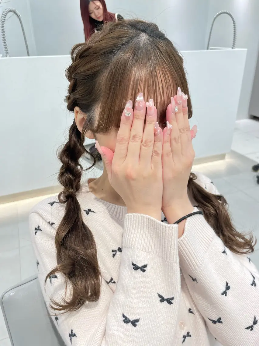 セミロング ヘアアレンジ ツインテール 結婚式・ブライダル ヘアセット ヘアセット🎀耳つぼ 👂💎MONAMIのヘアスタイル