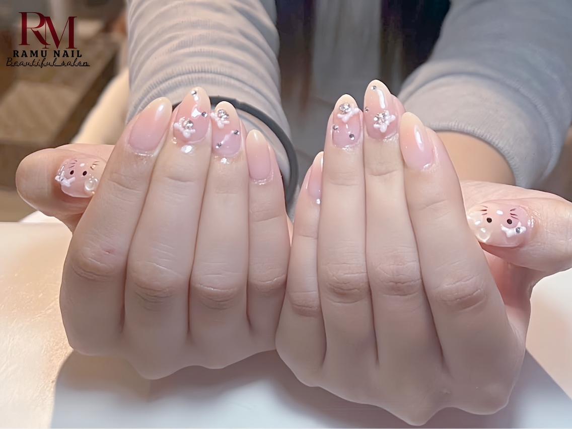 ネイル キラキラネイル マグネットネイル ミラーネイル ピンク ワンホンネイル ハンドネイル RAMU Nail 恵比寿店のネイルデザイン