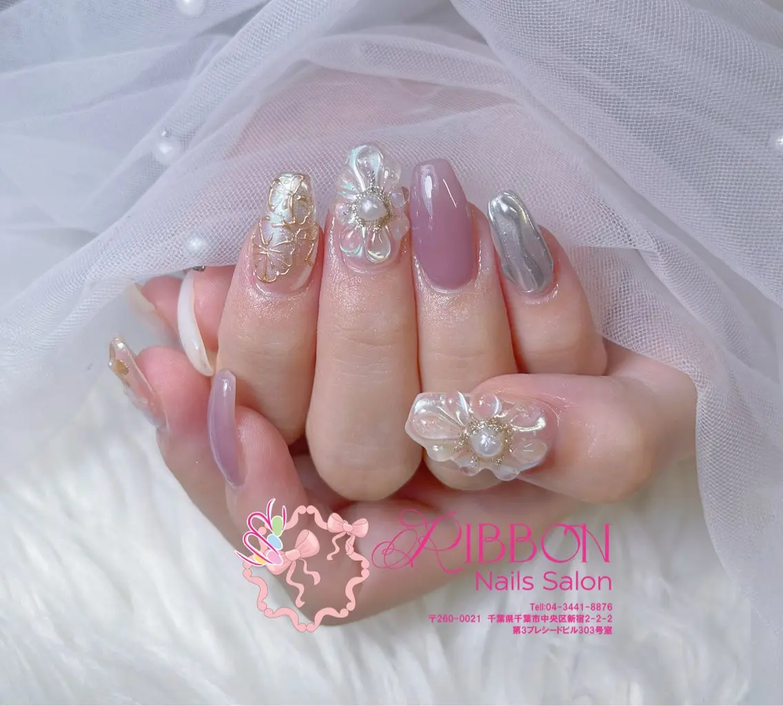 ネイル フットネイル フレンチネイル ジェルネイル マグネットネイル 持ち込み ハンドネイル Ribbonnail salonのネイルデザイン