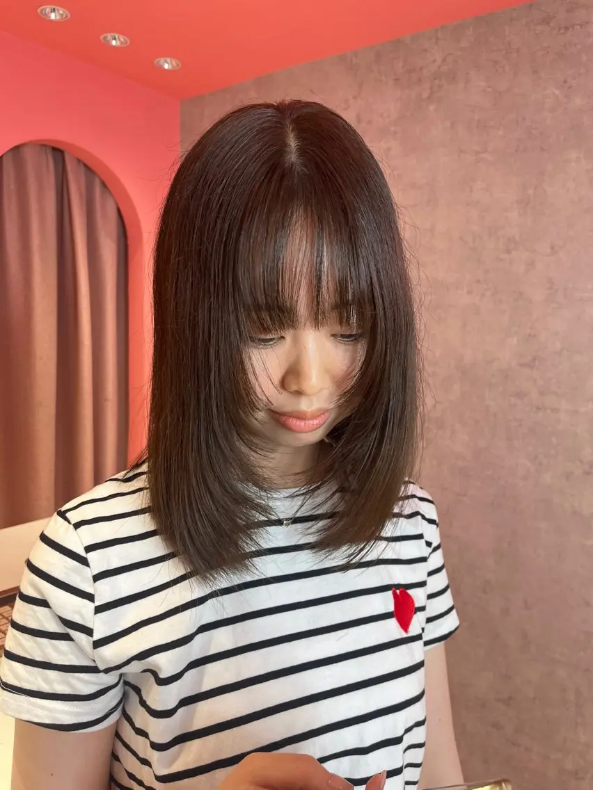 ミディアム カラー カット トリートメント 山崎/ボブ縮毛矯正 レイヤー髪質改善のヘアスタイル
