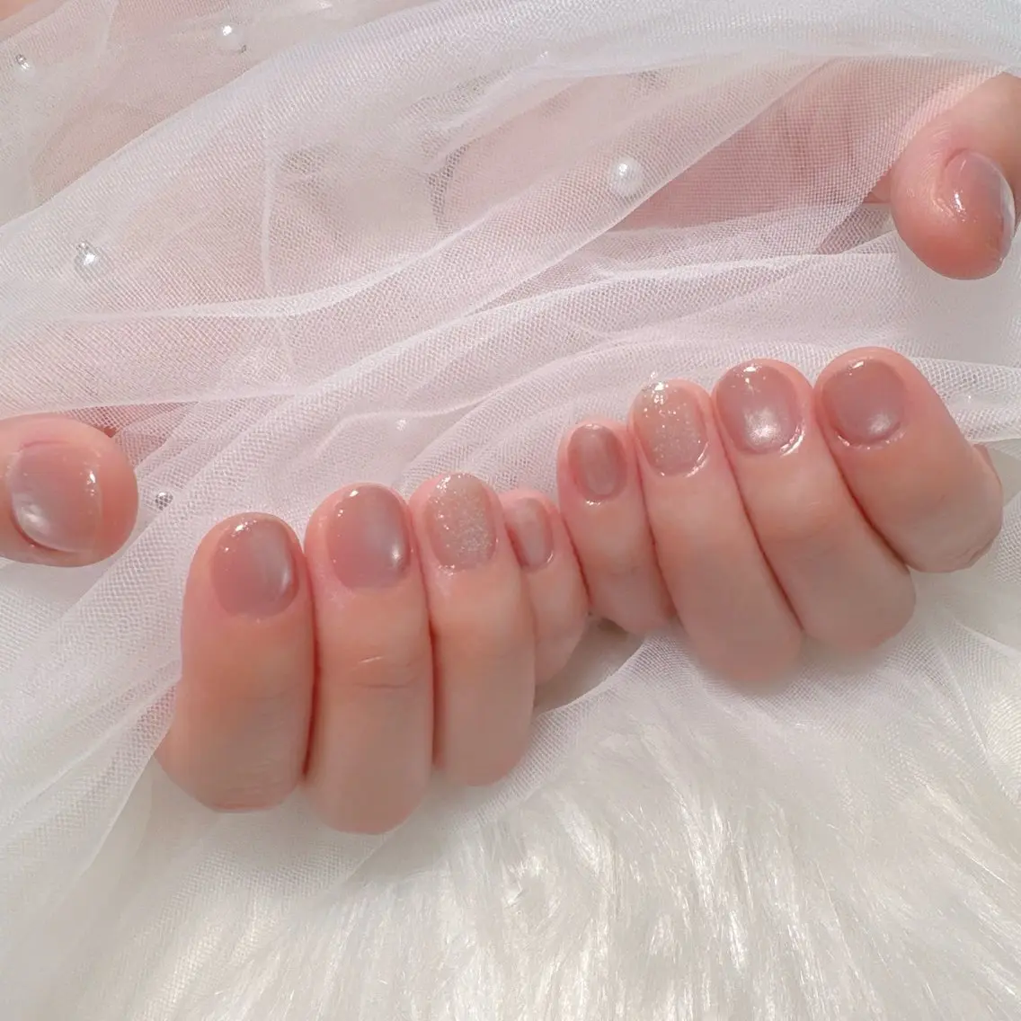 ネイル ラメ(グリッター) ピンク ショートネイル ハンドネイル mako✿ nailのネイルデザイン